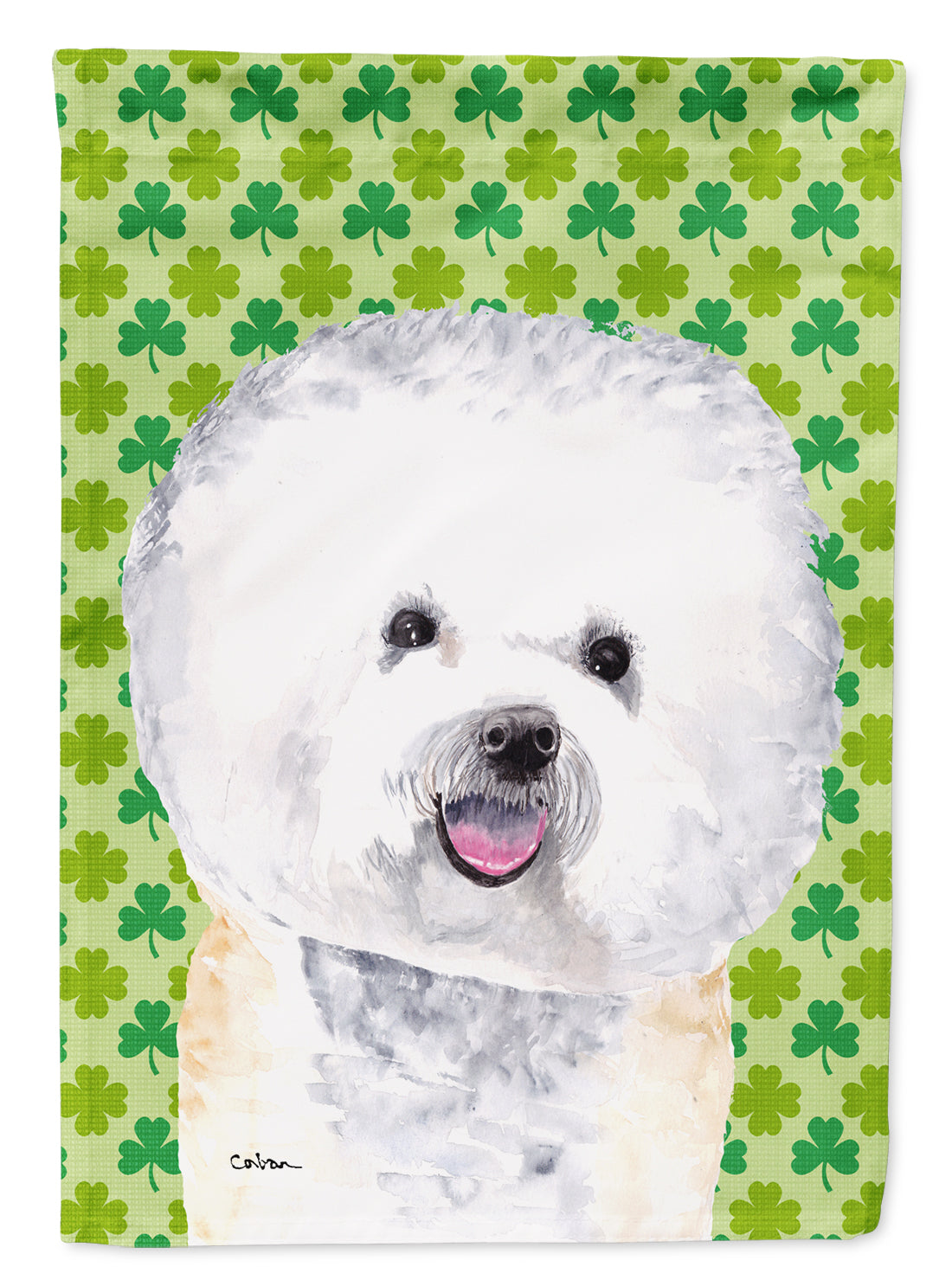 Bichon Frise St. Patrick&#39;s Day Shamrock Portrait Flag Garden Size