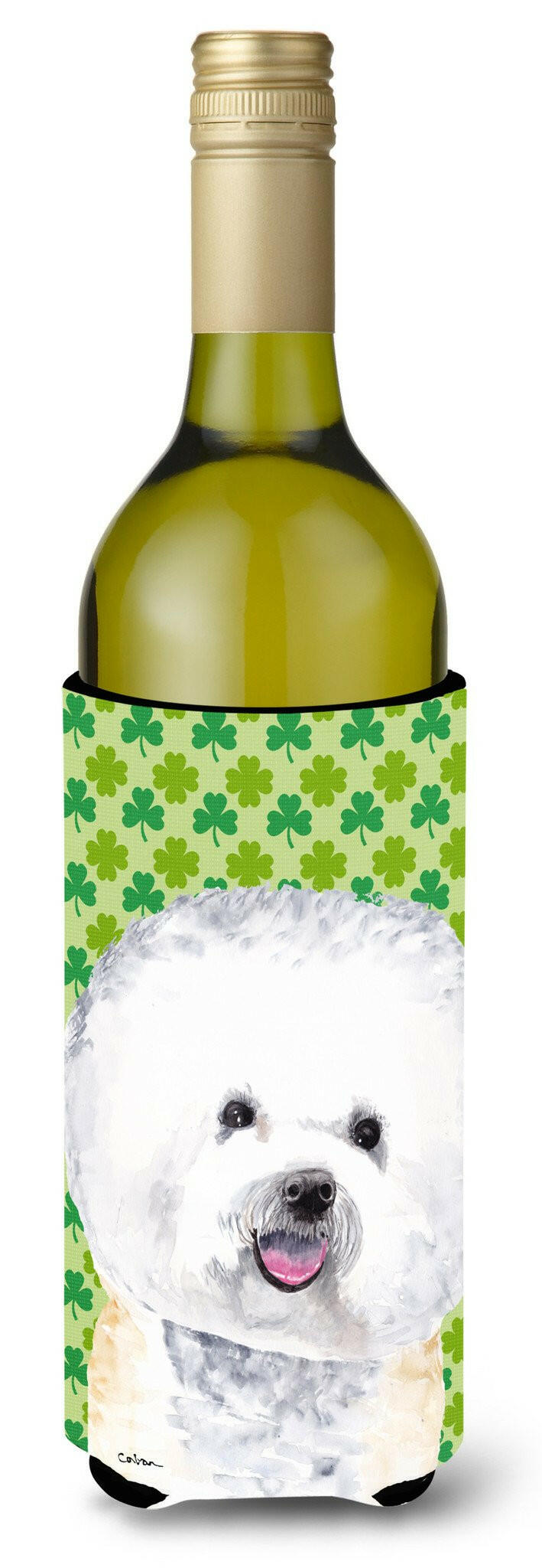 Bichon Frise St. Patrick's Day Shamrock Portrait Wine Bottle Beverage Insulator Beverage Insulator Hugger by Caroline's Treasures