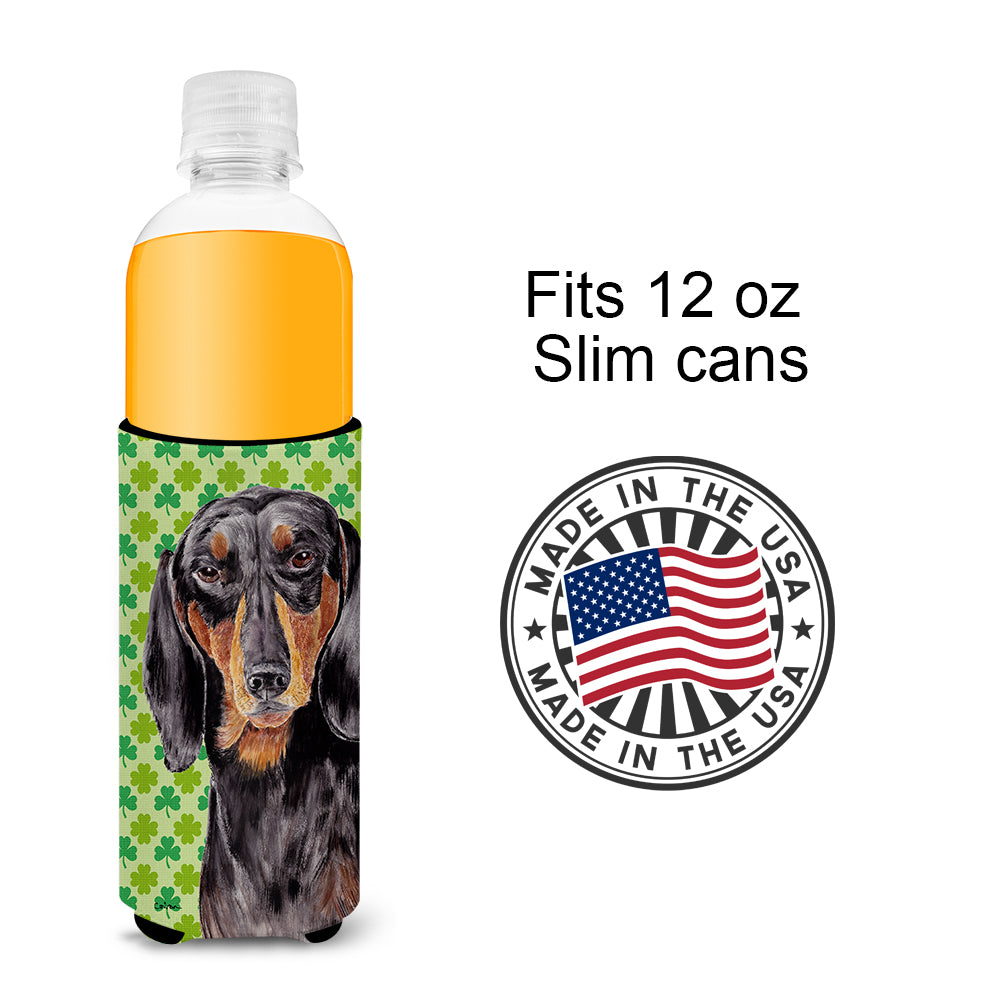 Dachshund St. Patrick's Day Shamrock Portrait Ultra Beverage Insulators for slim cans SC9283MUK.