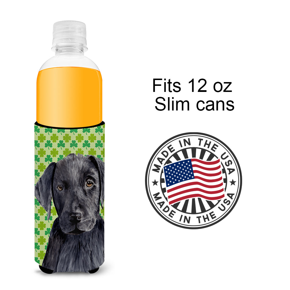 Labrador Black St. Patrick's Day Shamrock Portrait Ultra Beverage Insulators for slim cans SC9284MUK.