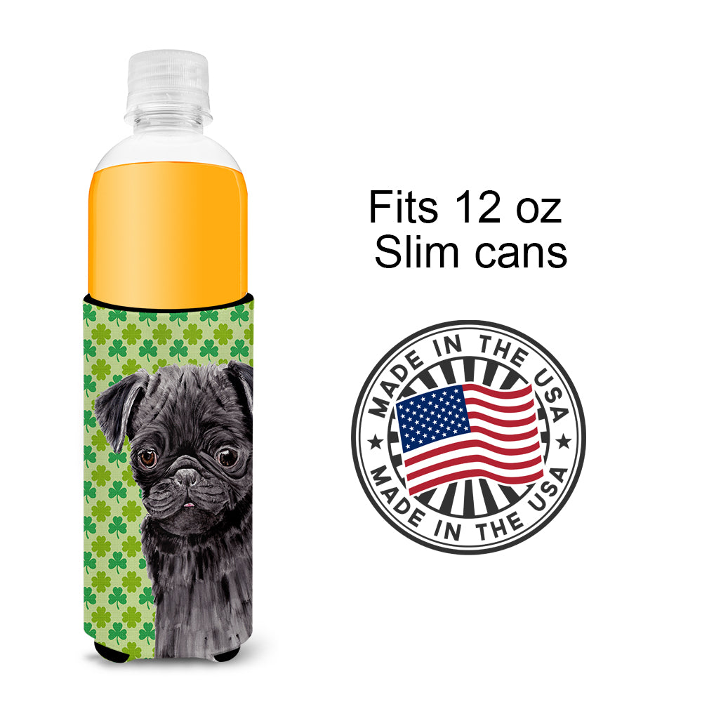 Pug Black St. Patrick's Day Shamrock Portrait Ultra Beverage Insulators for slim cans SC9286MUK.