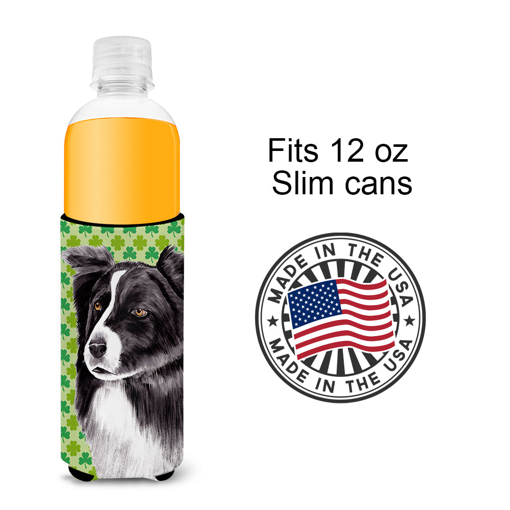 Border Collie St. Patrick's Day Shamrock Portrait Ultra Beverage Insulators for slim cans SC9287MUK.