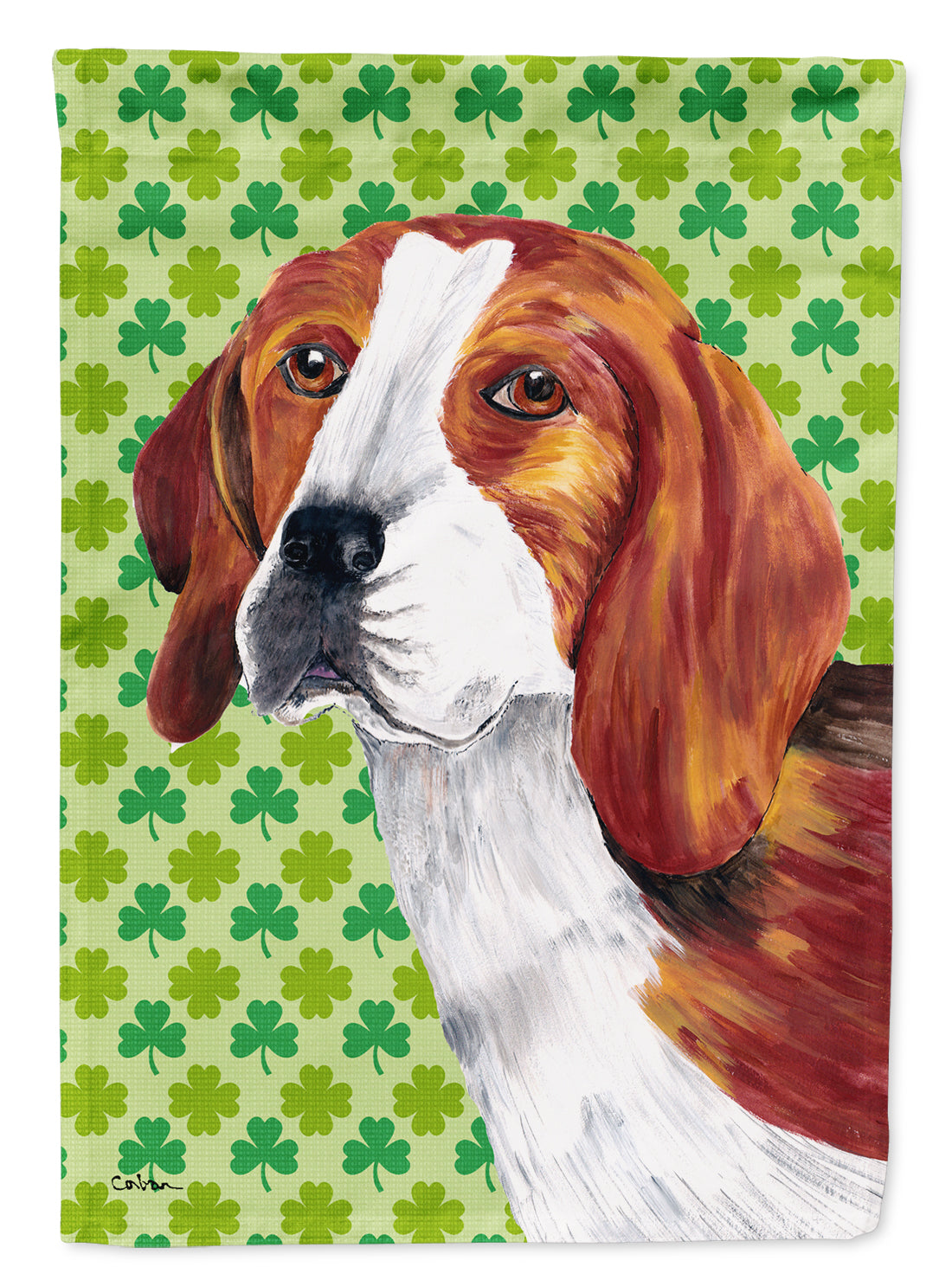 Beagle St. Patrick&#39;s Day Shamrock Portrait Flag Canvas House Size