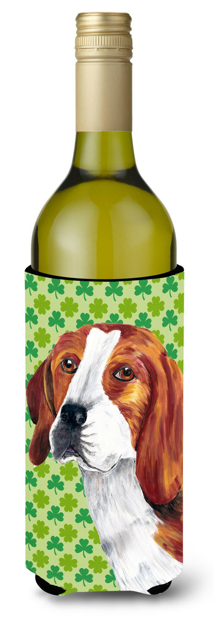 Beagle St. Patrick&#39;s Day Shamrock Portrait Wine Bottle Beverage Insulator Beverage Insulator Hugger by Caroline&#39;s Treasures