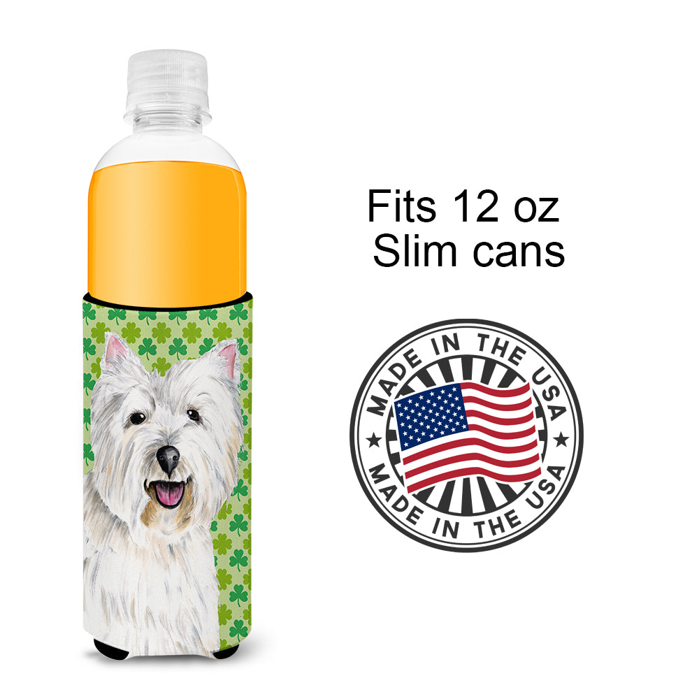 Westie St. Patrick's Day Shamrock Portrait Ultra Beverage Insulators for slim cans SC9290MUK.