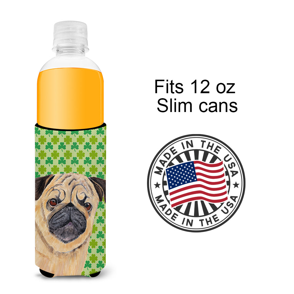 Pug St. Patrick's Day Shamrock Portrait Ultra Beverage Insulators for slim cans SC9291MUK.