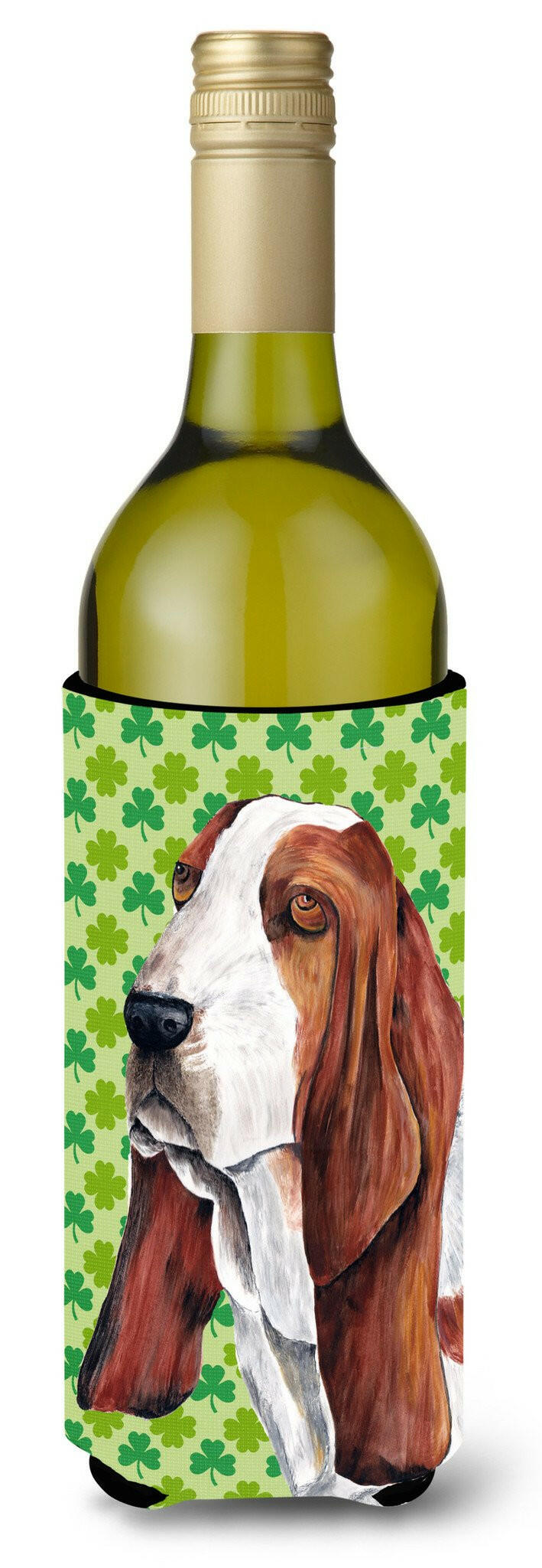 Basset Hound St. Patrick&#39;s Day Shamrock Portrait Wine Bottle Beverage Insulator Beverage Insulator Hugger by Caroline&#39;s Treasures