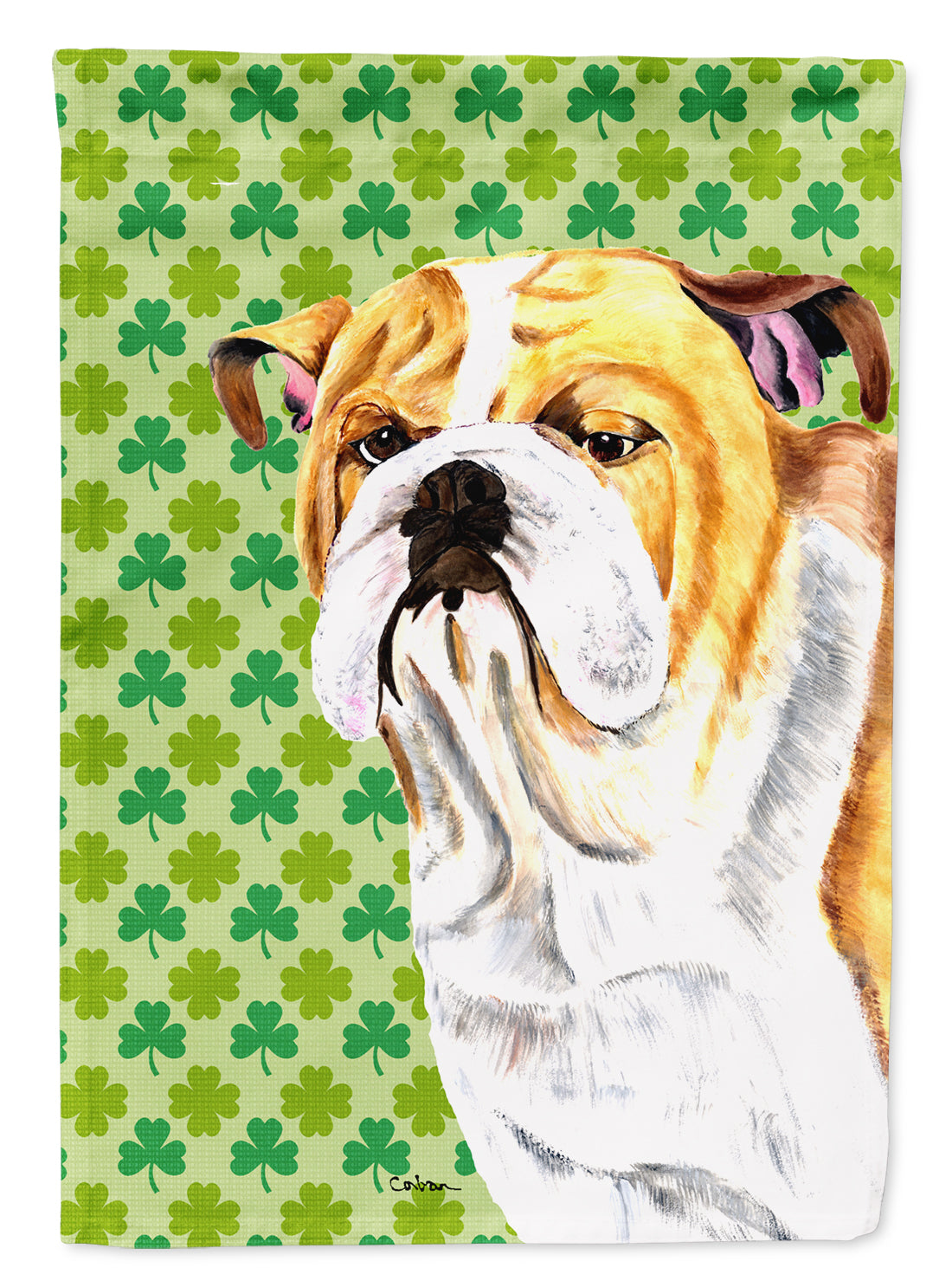 Bulldog English St. Patrick&#39;s Day Shamrock Flag Canvas House Size