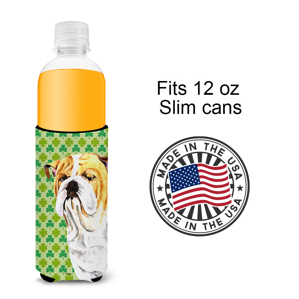 Bulldog English St. Patrick's Day Shamrock Portrait Ultra Beverage Insulators for slim cans SC9294MUK