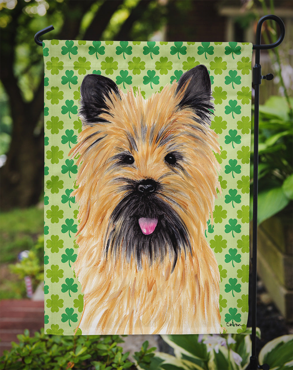 Cairn Terrier St. Patrick's Day Shamrock Portrait Flag Garden Size.