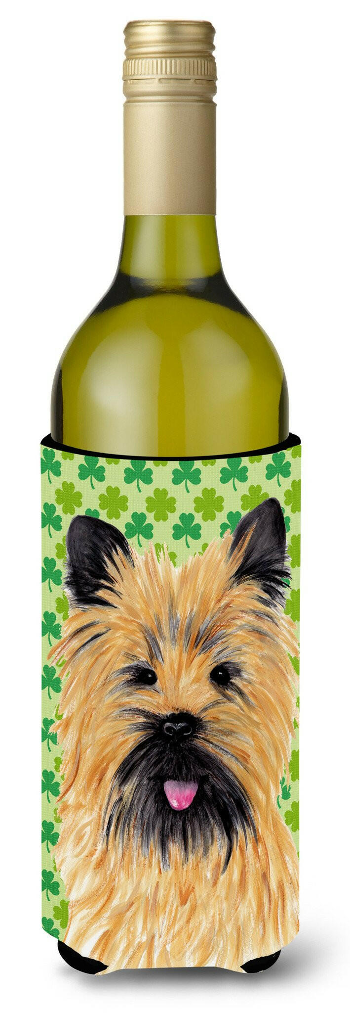 Cairn Terrier St. Patrick&#39;s Day Shamrock Portrait Wine Bottle Beverage Insulator Beverage Insulator Hugger by Caroline&#39;s Treasures