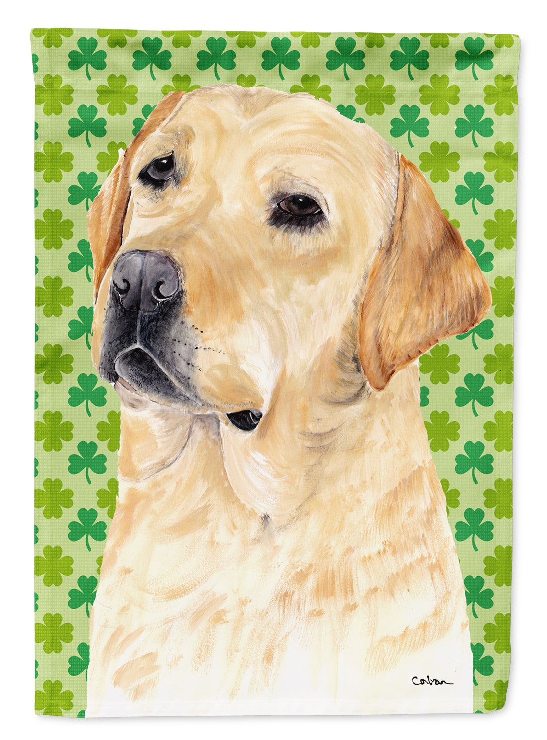 Labrador Yellow St. Patrick&#39;s Day Shamrock Flag Canvas House Size  the-store.com.