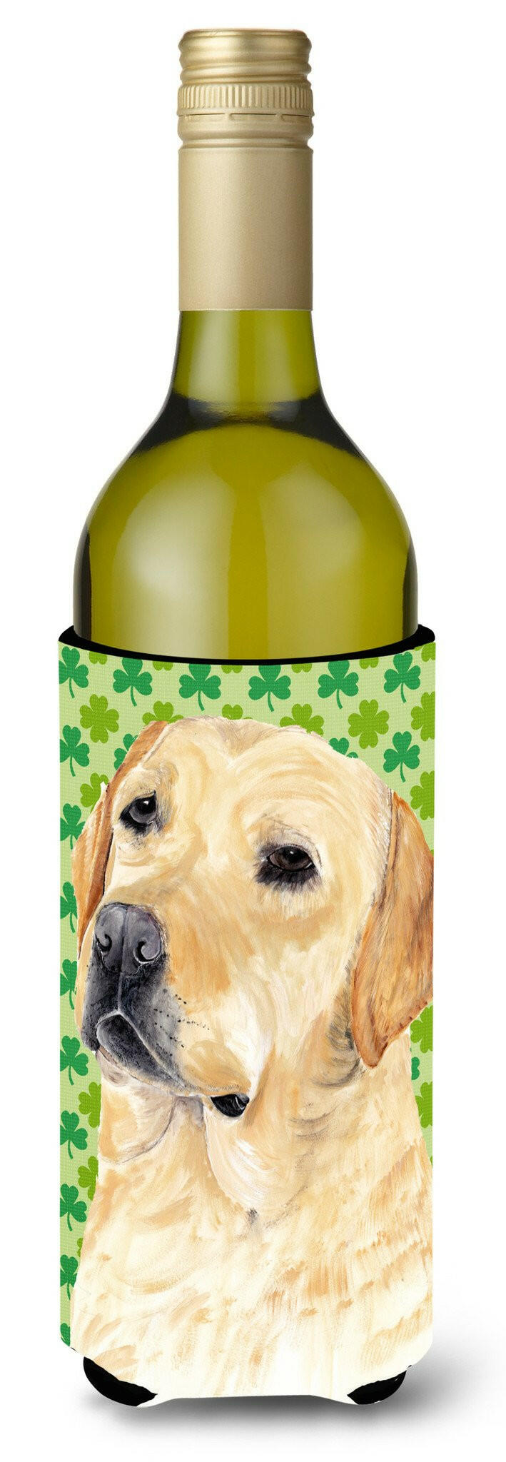 Labrador Yellow St. Patrick&#39;s Day Shamrock Portrait Wine Bottle Beverage Insulator Beverage Insulator Hugger by Caroline&#39;s Treasures