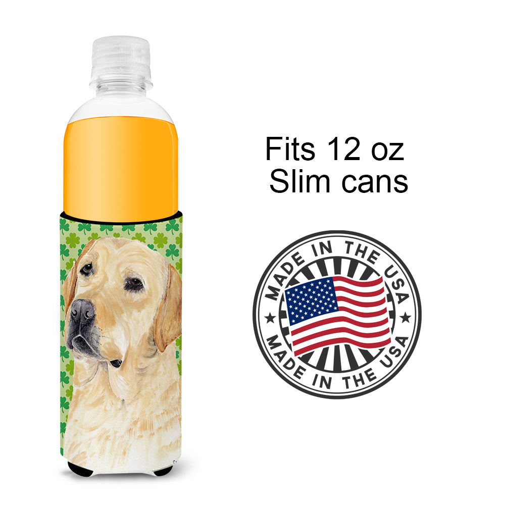 Labrador Yellow St. Patrick's Day Shamrock Portrait Ultra Beverage Insulators for slim cans SC9296MUK.