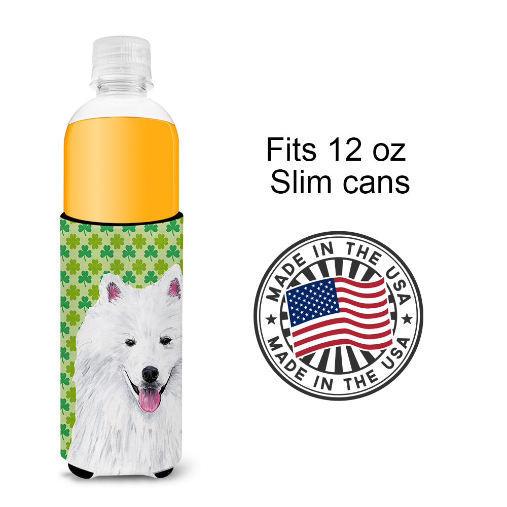American Eskimo St. Patrick's Day Shamrock Portrait Ultra Beverage Insulators for slim cans SC9299MUK.