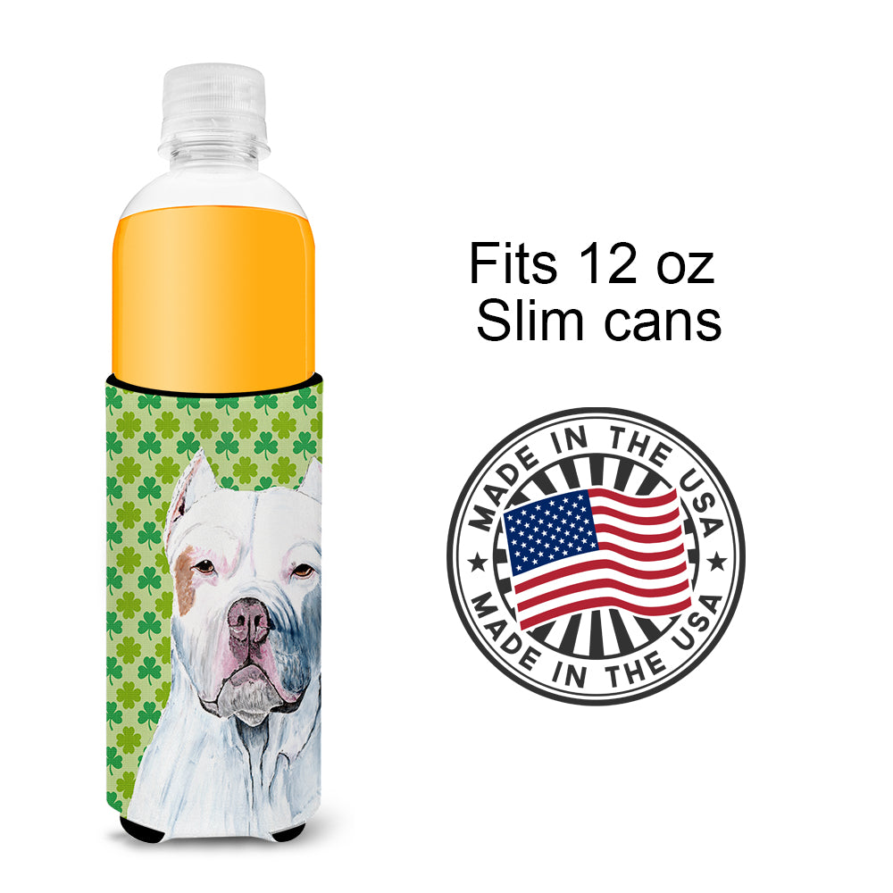 Pit Bull St. Patrick's Day Shamrock Portrait Ultra Beverage Insulators for slim cans SC9301MUK.