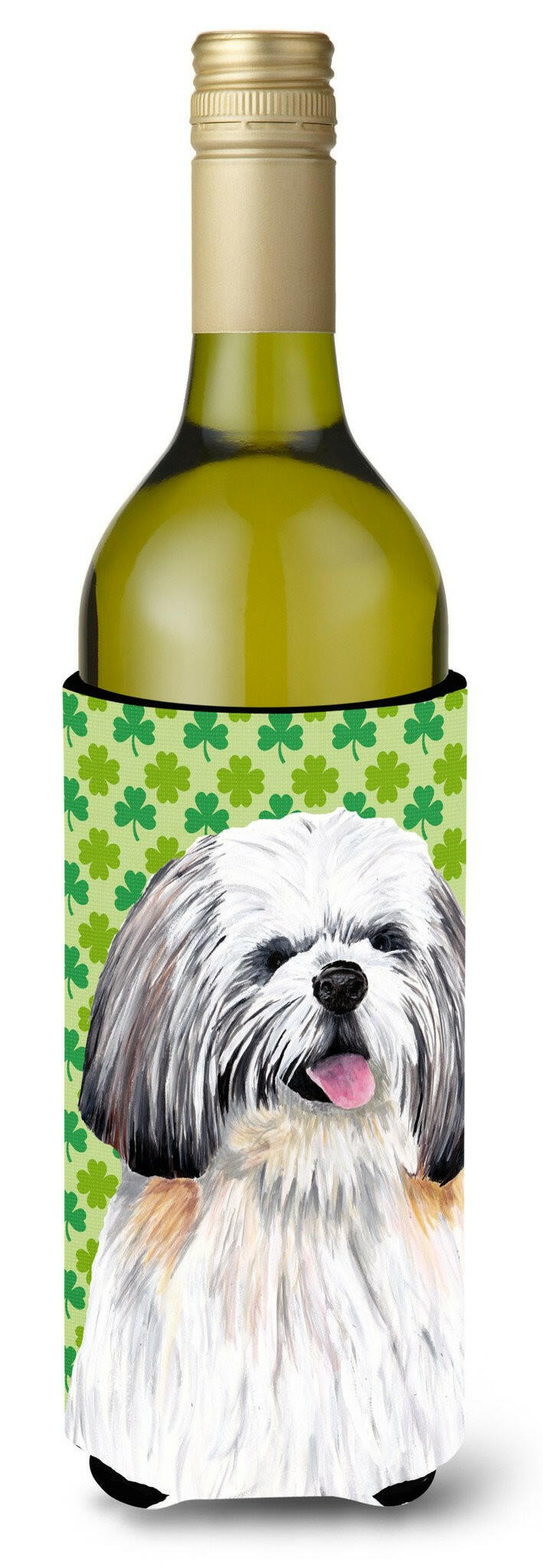 Shih Tzu St. Patrick&#39;s Day Shamrock Portrait Wine Bottle Beverage Insulator Beverage Insulator Hugger by Caroline&#39;s Treasures