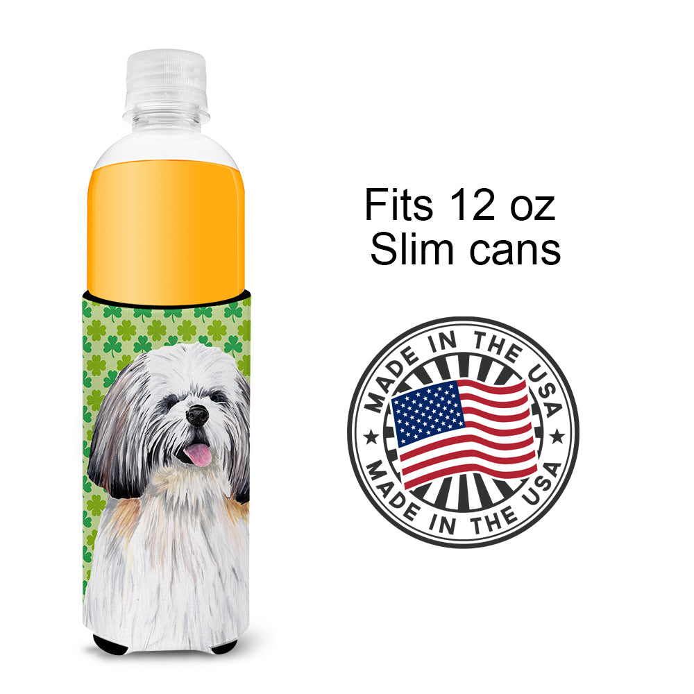 Shih Tzu St. Patrick's Day Shamrock Portrait Ultra Beverage Insulators for slim cans SC9303MUK.