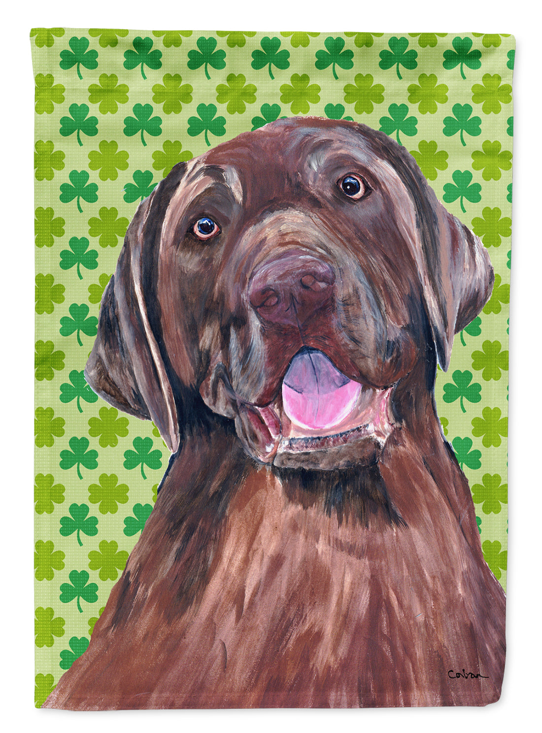 Labrador Chocolate St. Patrick&#39;s Day Shamrock Flag Canvas House Size  the-store.com.