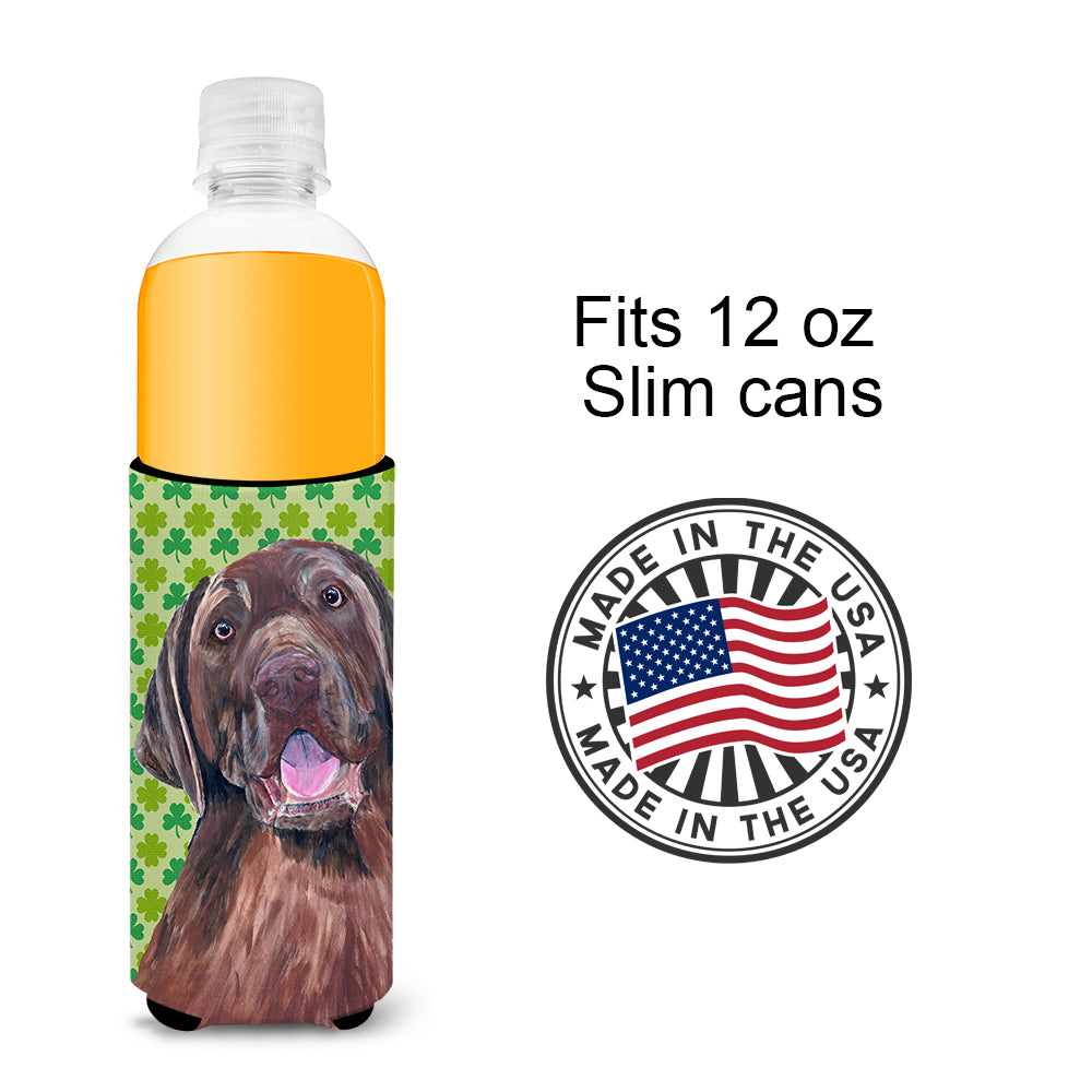Labrador Chocolate St. Patrick's Day Shamrock Portrait Ultra Beverage Insulators for slim cans SC9304MUK.