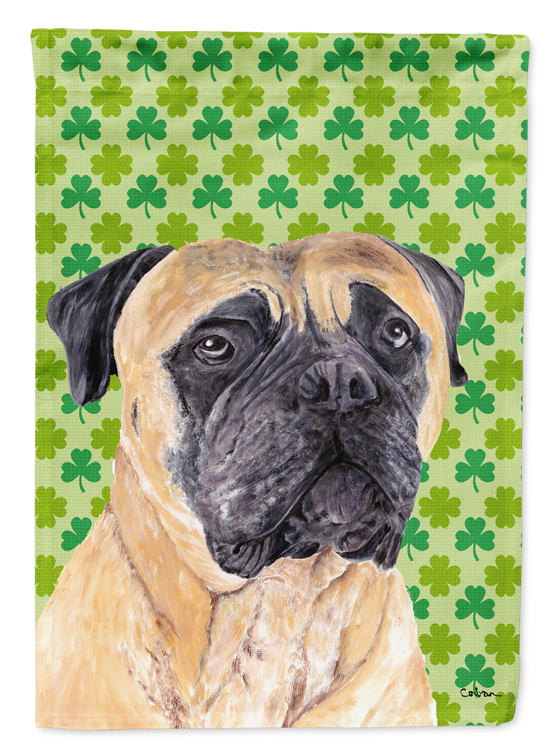 Mastiff St. Patrick&#39;s Day Shamrock Portrait Flag Garden Size.