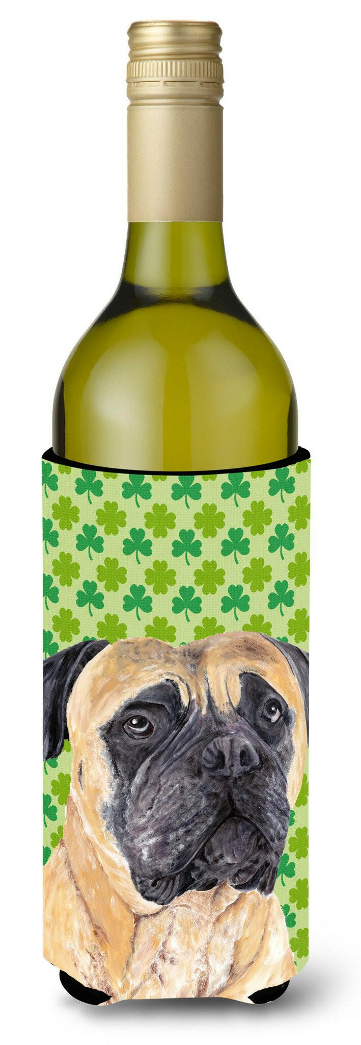 Mastiff St. Patrick's Day Shamrock Portrait Wine Bottle Beverage Insulator Beverage Insulator Hugger by Caroline's Treasures