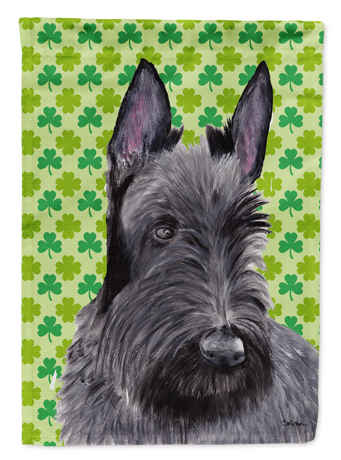 Scottish Terrier St. Patrick&#39;s Day Shamrock Portrait Flag Canvas House Size  the-store.com.