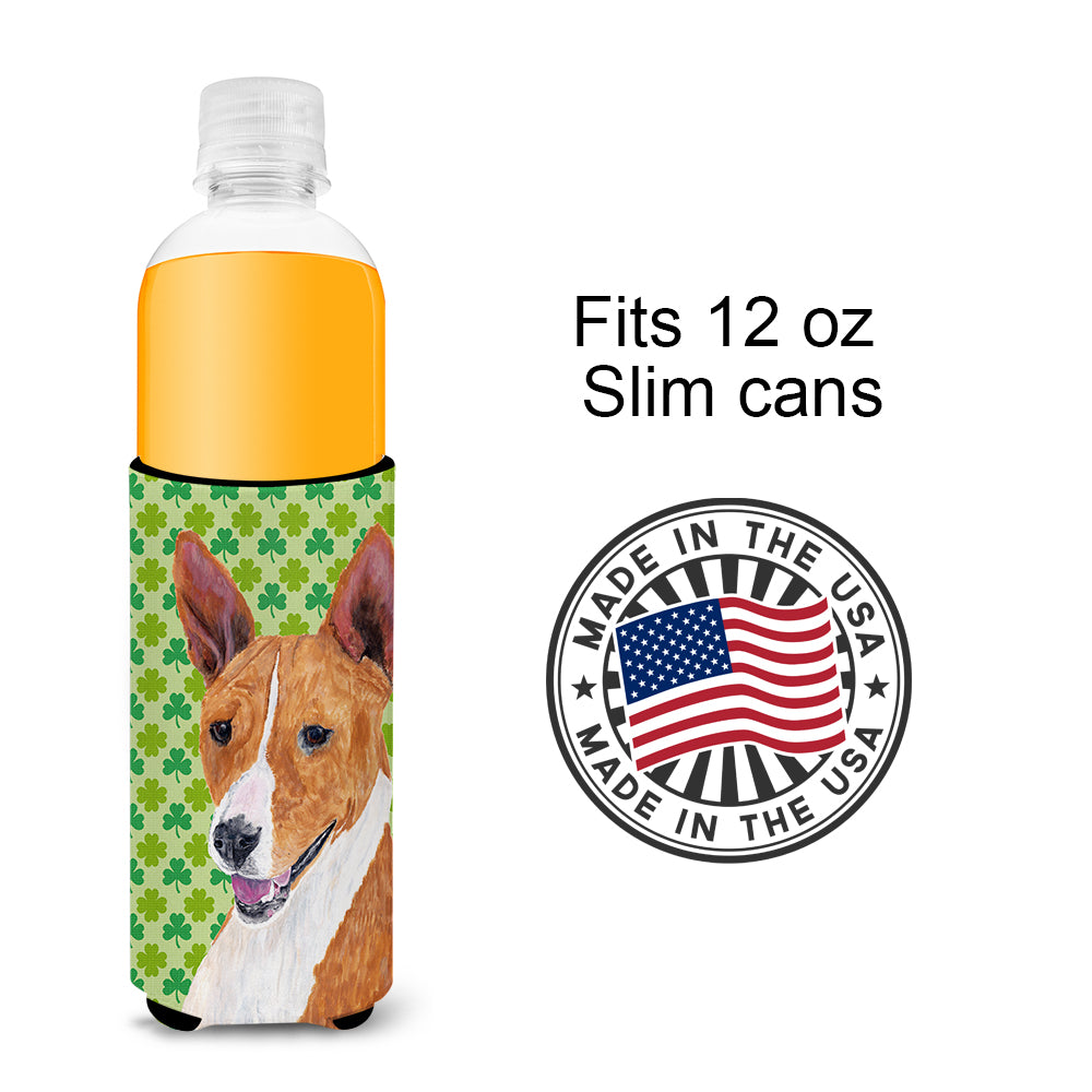 Basenji St. Patrick's Day Shamrock Portrait Ultra Beverage Insulators for slim cans SC9307MUK