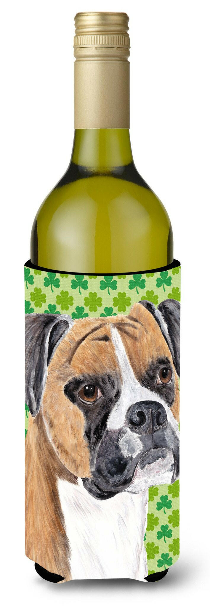 Boxer St. Patrick's Day Shamrock Portrait Wine Bottle Beverage Insulator Beverage Insulator Hugger by Caroline's Treasures