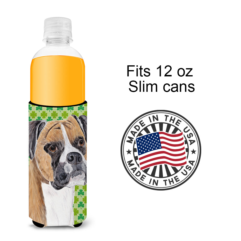 Boxer St. Patrick's Day Shamrock Portrait Ultra Beverage Insulators for slim cans SC9310MUK.