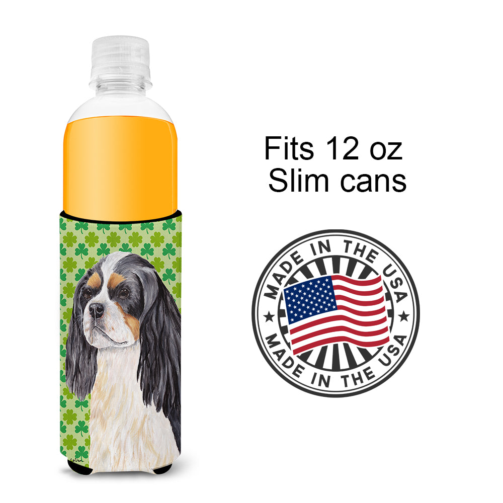 Cavalier Spaniel St. Patrick's Day Shamrock Portrait Ultra Beverage Insulators for slim cans SC9311MUK.
