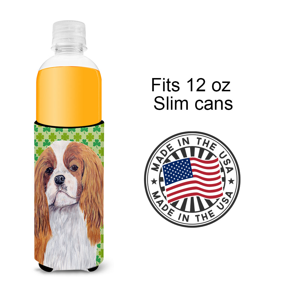 Cavalier Spaniel St. Patrick's Day Shamrock Portrait Ultra Beverage Insulators for slim cans SC9314MUK.