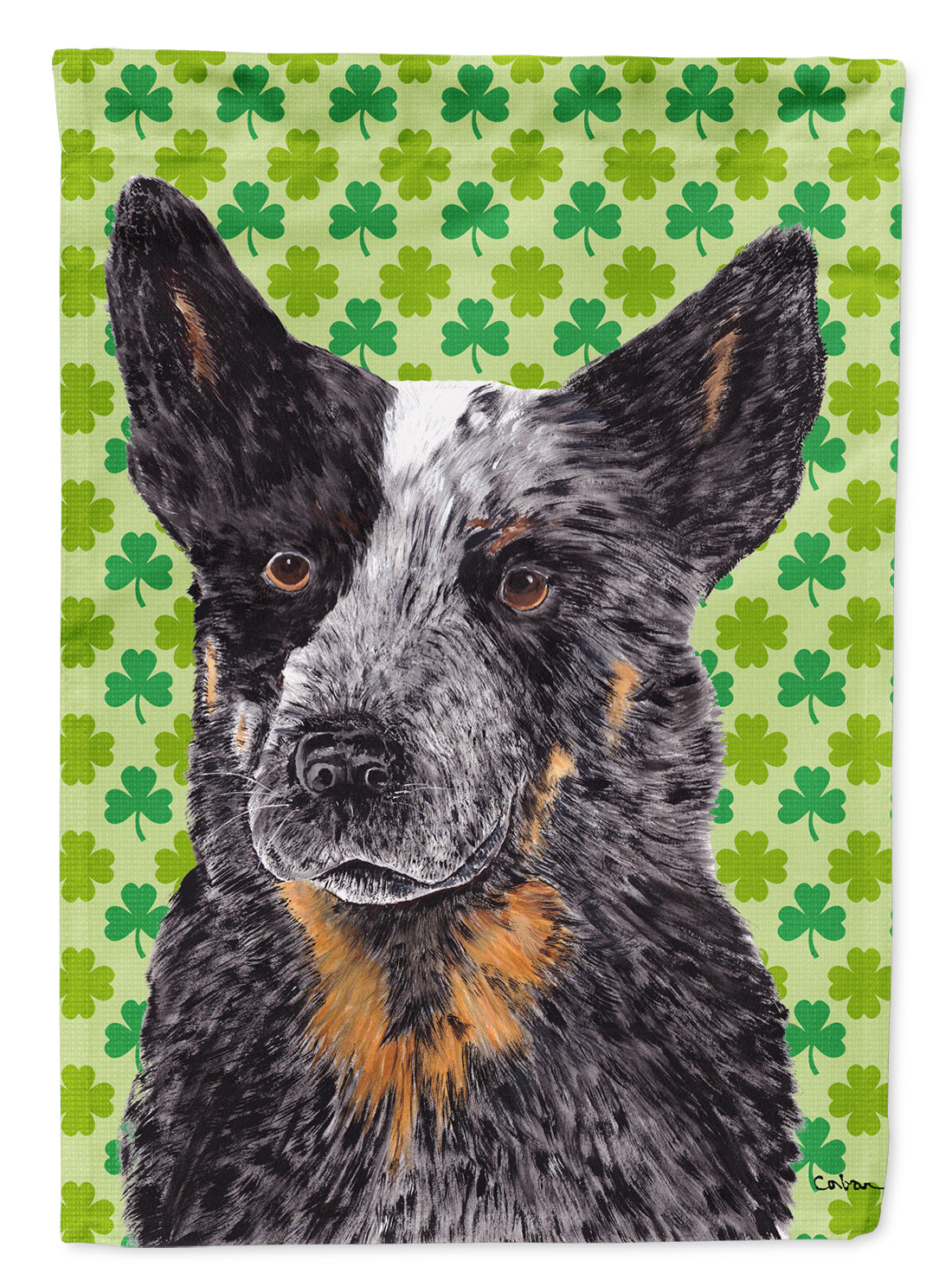 Australian Cattle Dog St. Patrick&#39;s Day Shamrock Flag Garden Size.
