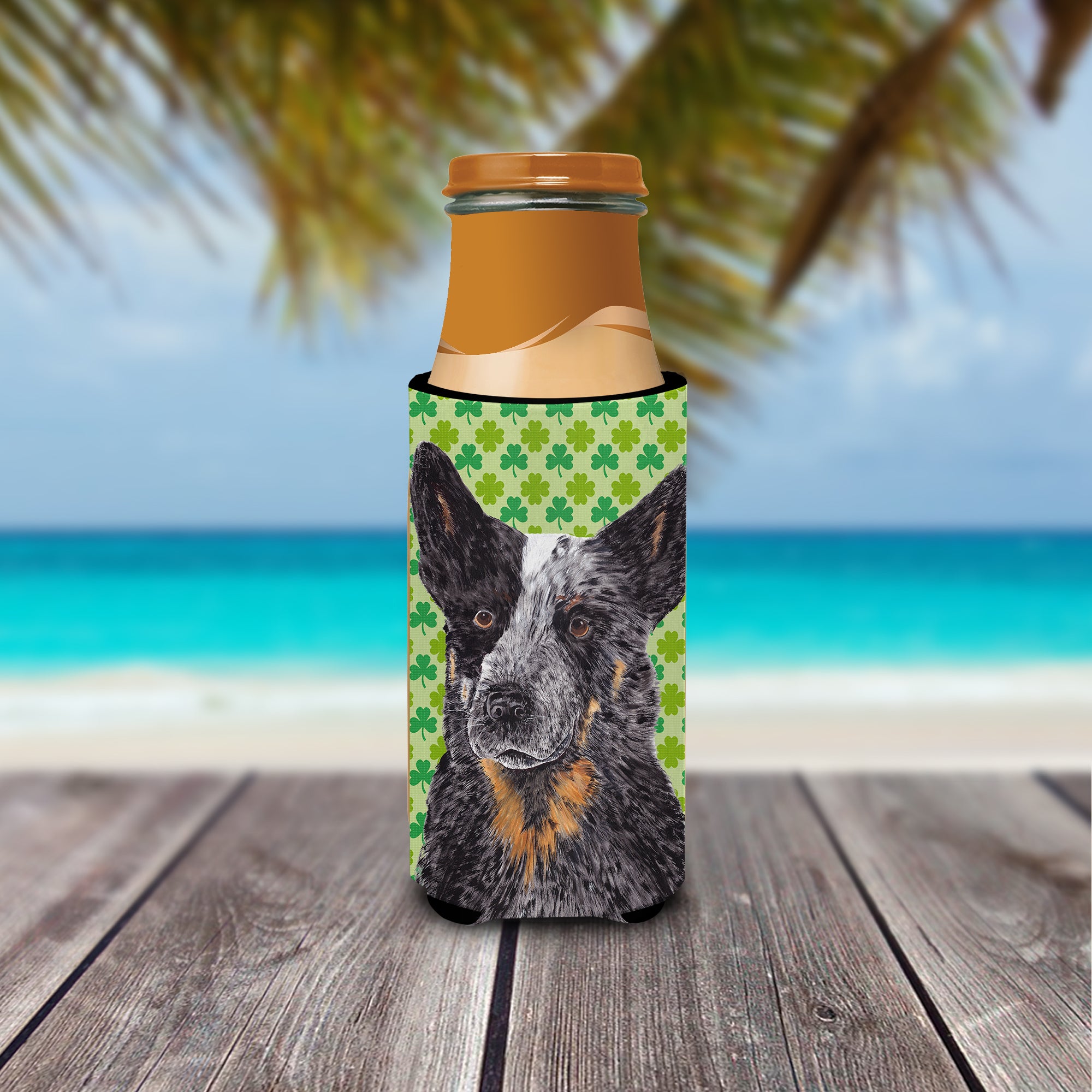 Australian Cattle Dog St. Patrick's Day Shamrock Ultra Beverage Insulators for slim cans SC9316MUK.