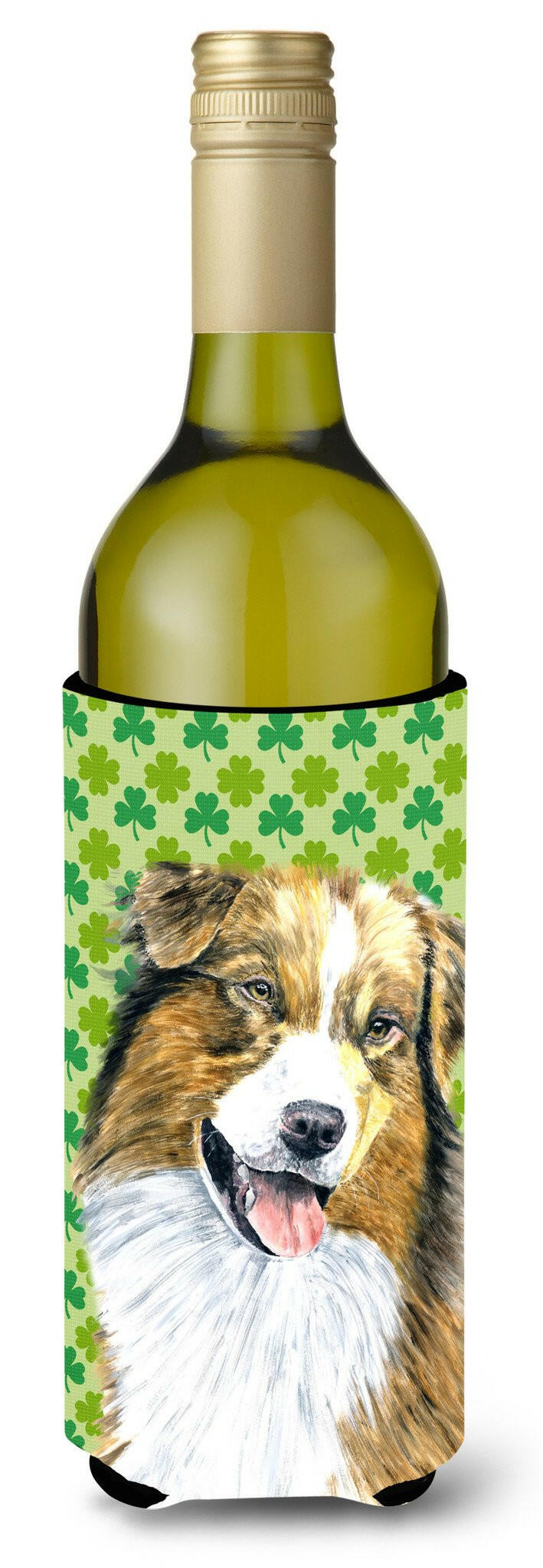 Australian Shepherd St. Patrick&#39;s Day Shamrock Wine Bottle Beverage Insulator Beverage Insulator Hugger by Caroline&#39;s Treasures