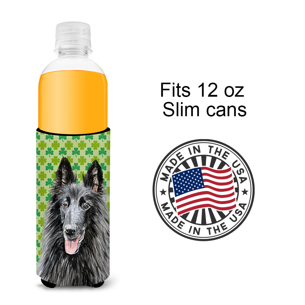 Belgian Sheepdog St. Patrick's Day Shamrock Portrait Ultra Beverage Insulators for slim cans SC9318MUK.