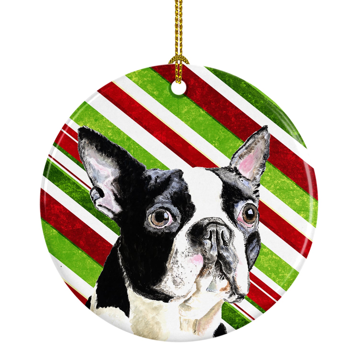 Boston Terrier Candy Cane Holiday Christmas  Ceramic Ornament SC9320 - the-store.com