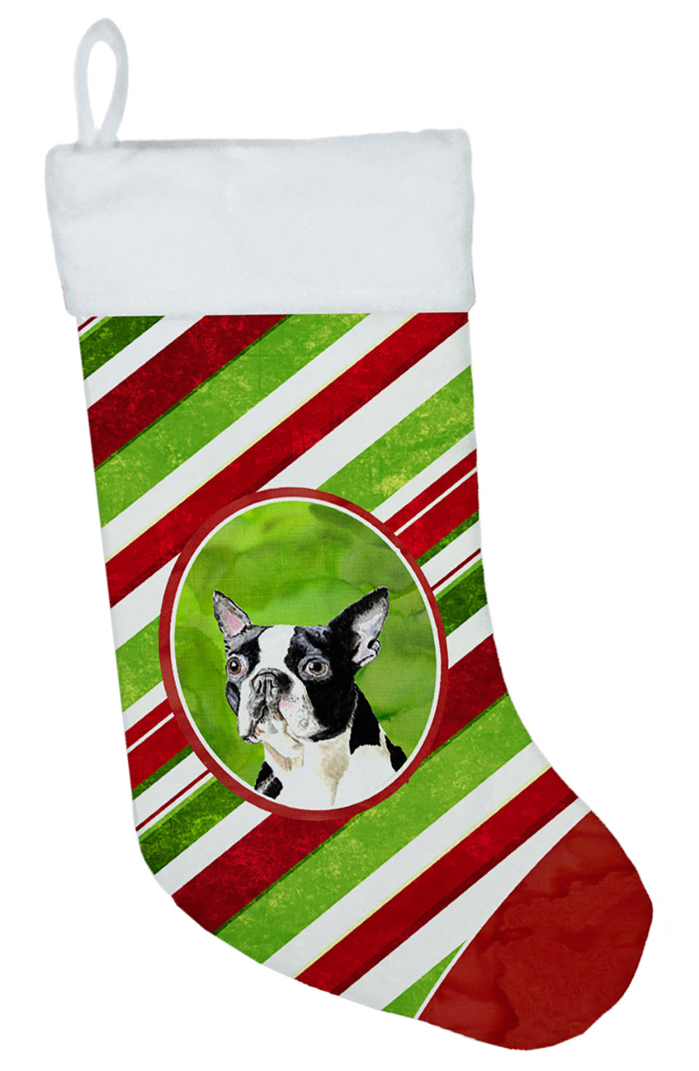 Boston Terrier Candy Cane Holiday Christmas  Christmas Stocking SC9320  the-store.com.