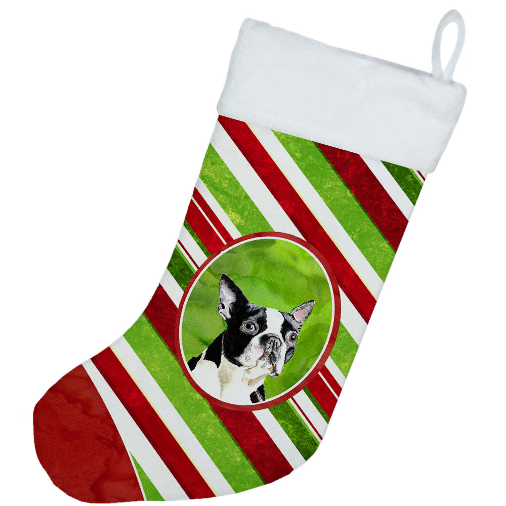 Boston Terrier Candy Cane Holiday Christmas  Christmas Stocking SC9320  the-store.com.