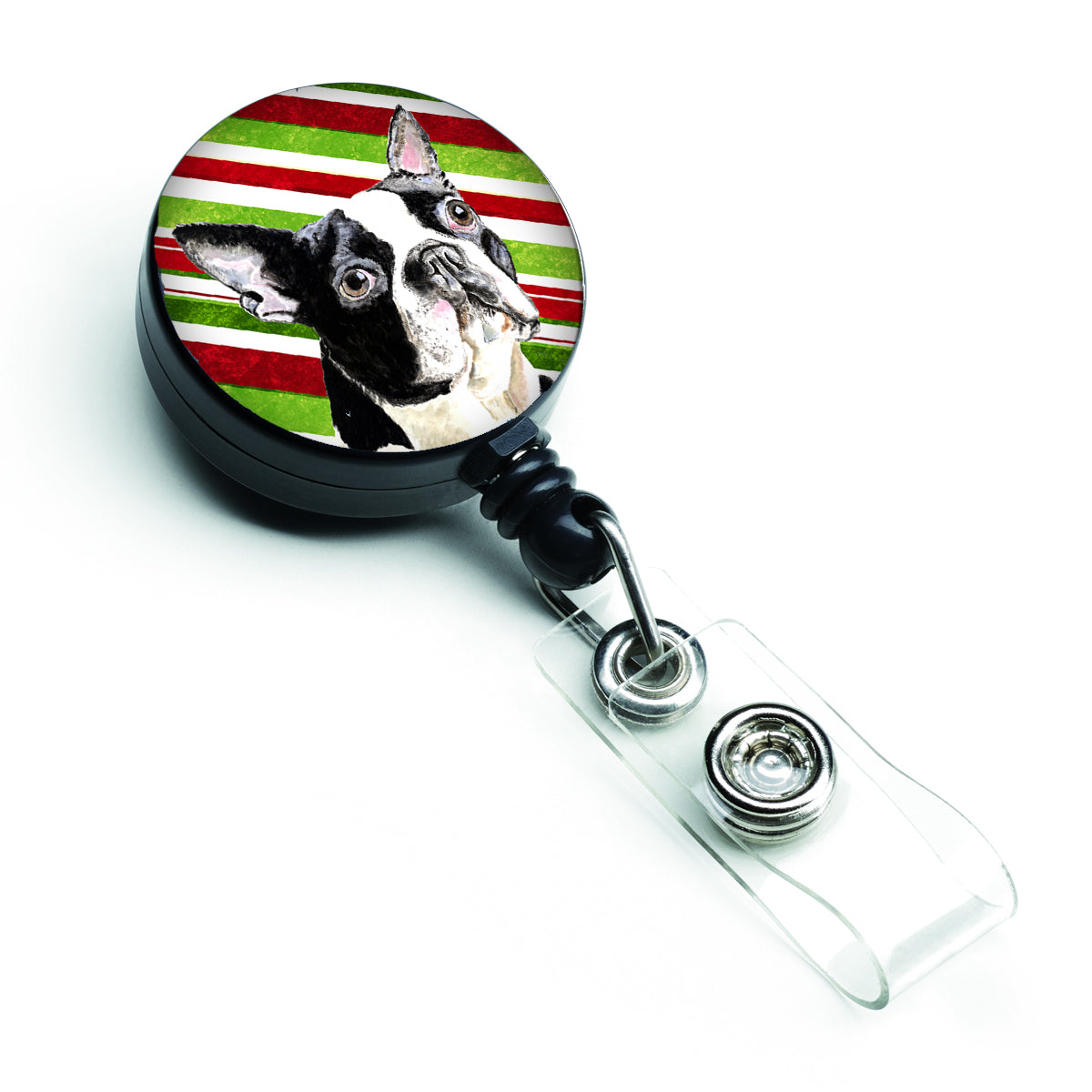Boston Terrier Candy Cane Holiday Christmas Retractable Badge Reel SC9320BR