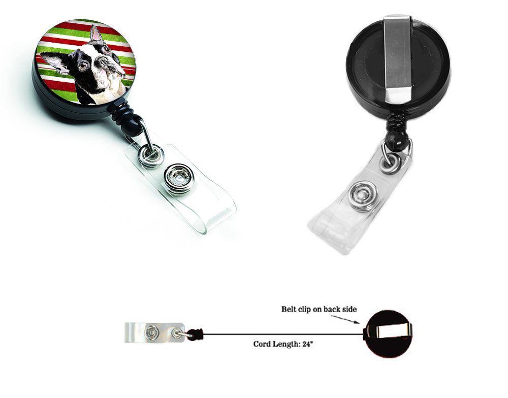 Boston Terrier Candy Cane Holiday Christmas Retractable Badge Reel SC9320BR  the-store.com.