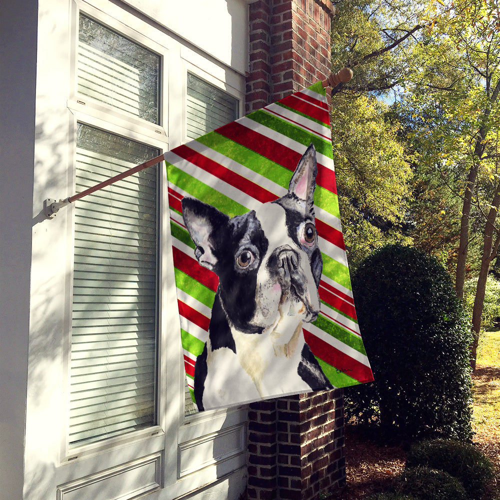 Boston Terrier Candy Cane Holiday Christmas Flag Canvas House Size  the-store.com.