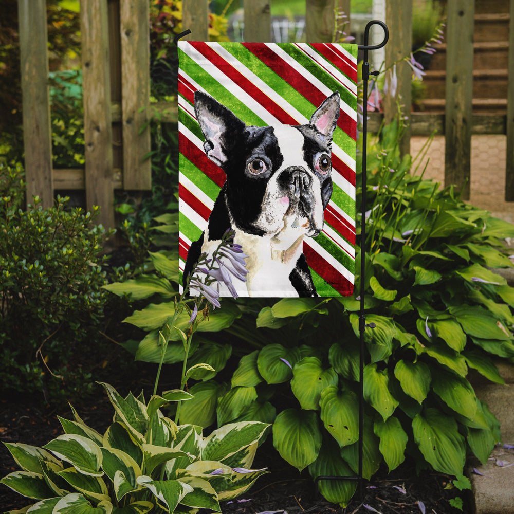 Boston Terrier Candy Cane Holiday Christmas Flag Garden Size.