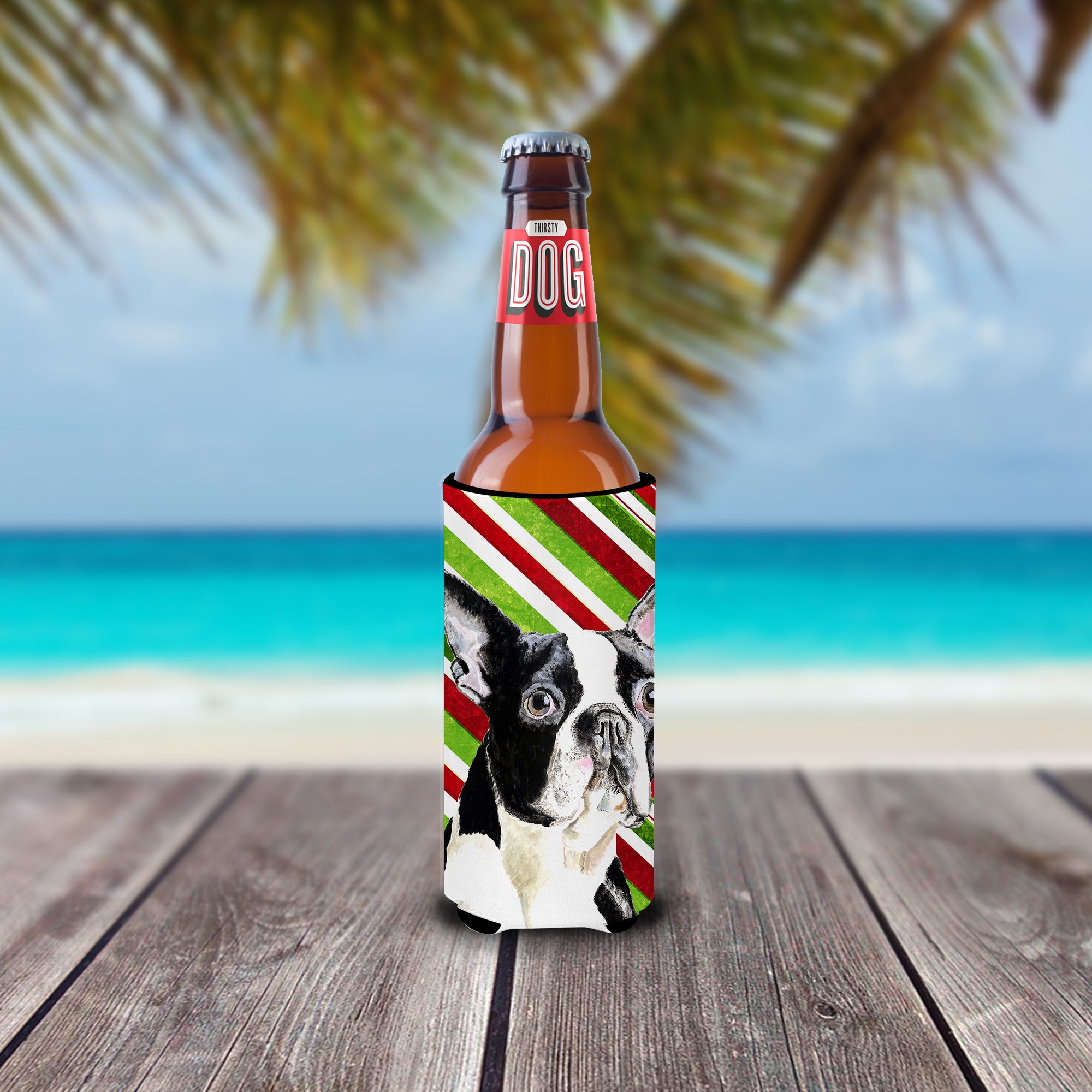 Boston Terrier Candy Cane Holiday Christmas Ultra Beverage Insulators for slim cans SC9320MUK