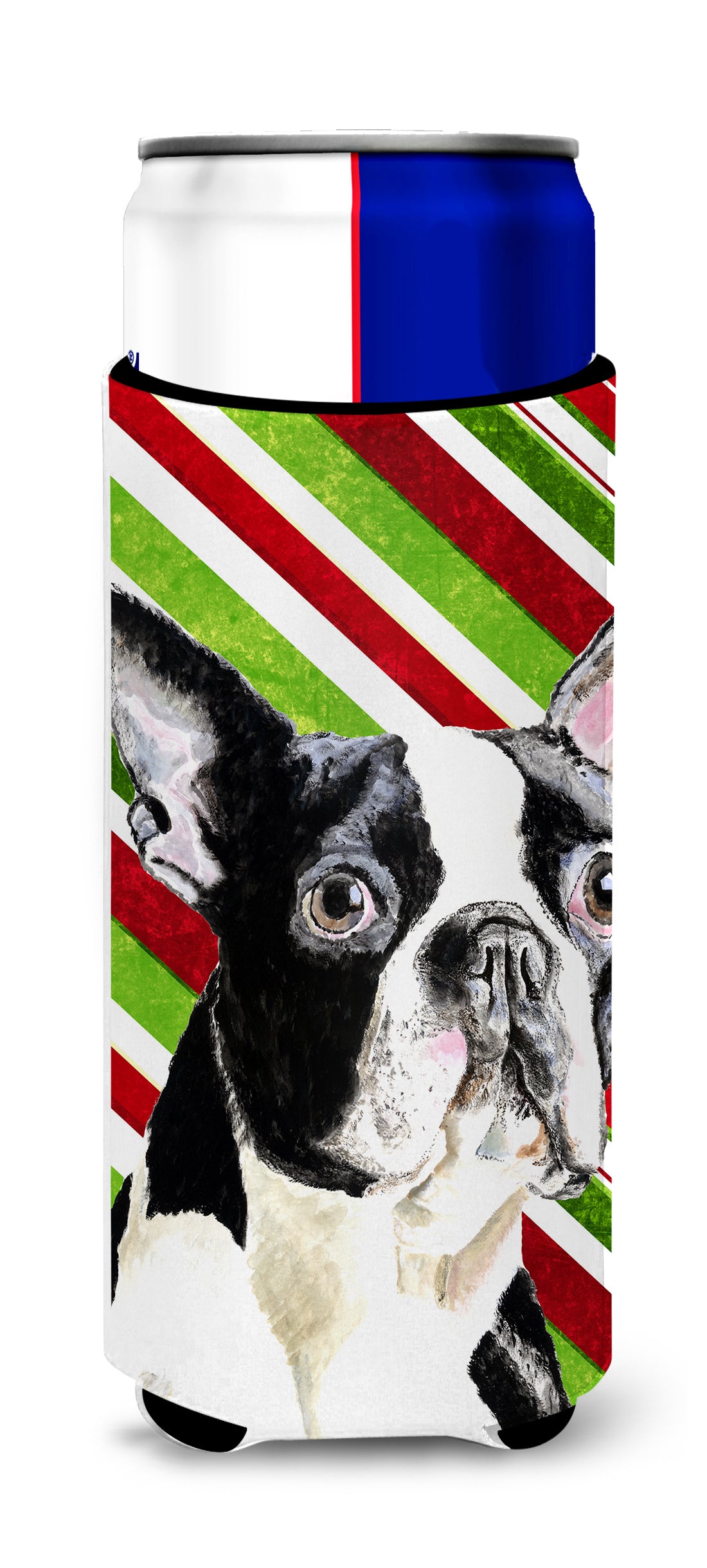 Boston Terrier Candy Cane Holiday Christmas Ultra Beverage Insulators for slim cans SC9320MUK