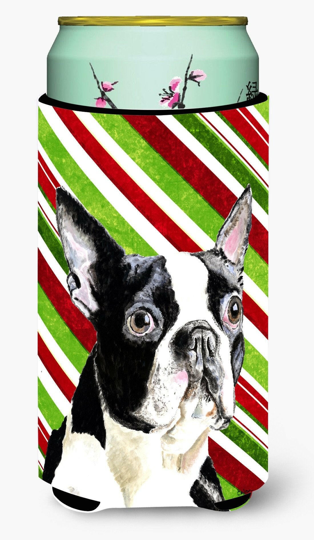 Boston Terrier Candy Cane Holiday Christmas  Tall Boy Beverage Insulator Beverage Insulator Hugger by Caroline&#39;s Treasures
