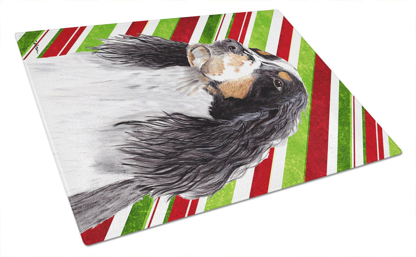 Springer Spaniel Candy Cane Holiday Christmas Glass Cutting Board Large by Caroline's Treasures
