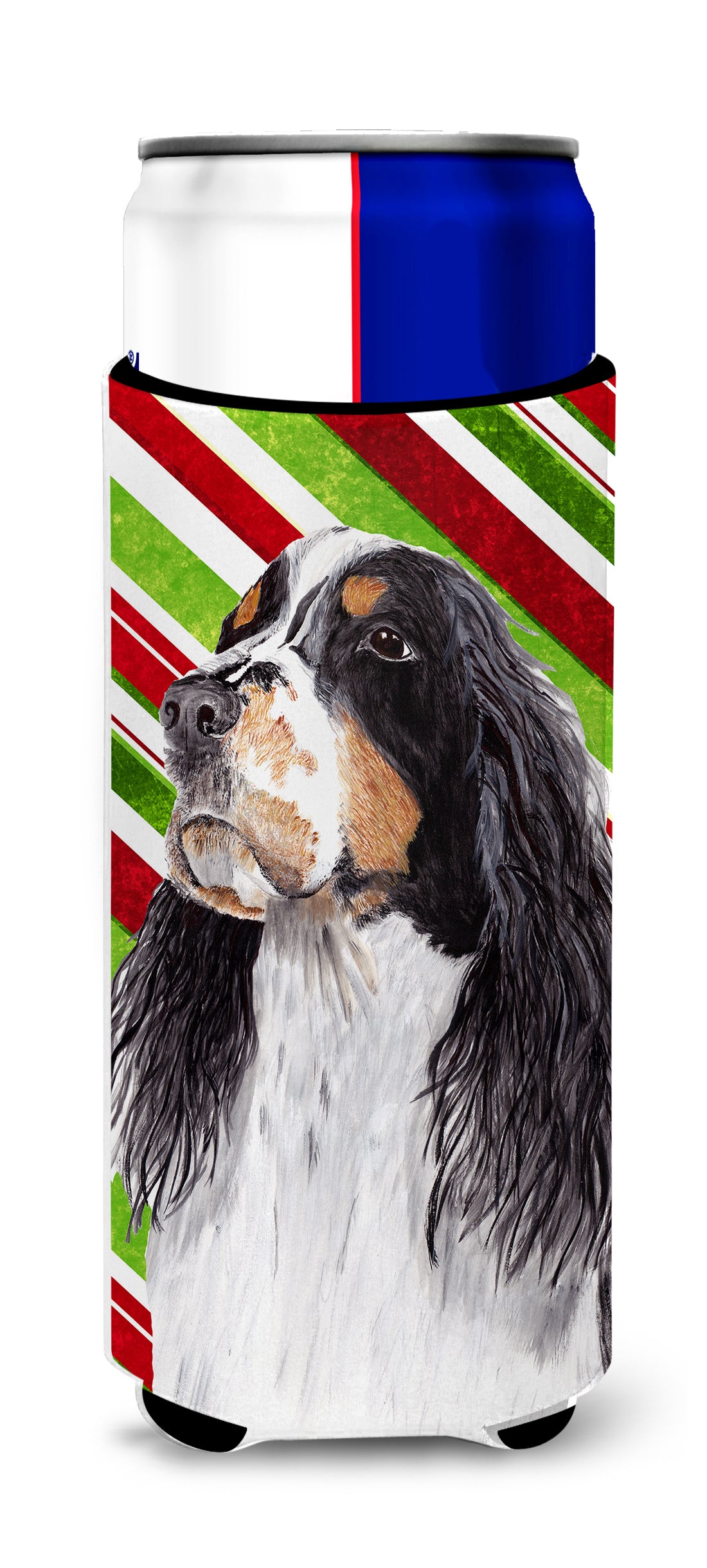 Springer Spaniel Candy Cane Holiday Christmas Ultra Beverage Insulators for slim cans SC9321MUK.