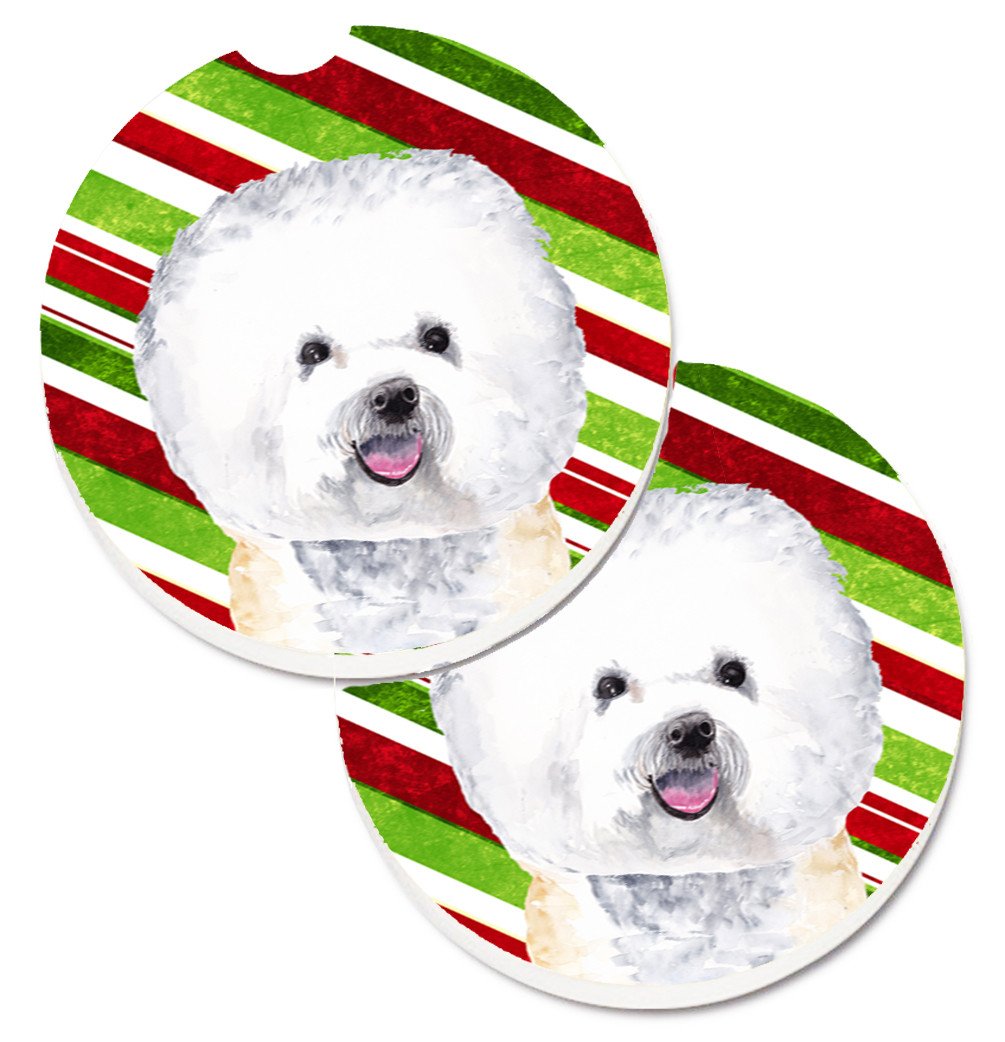 Bichon Frise Candy Cane Holiday Christmas Set of 2 Cup Holder Car Coasters SC9322CARC by Caroline&#39;s Treasures