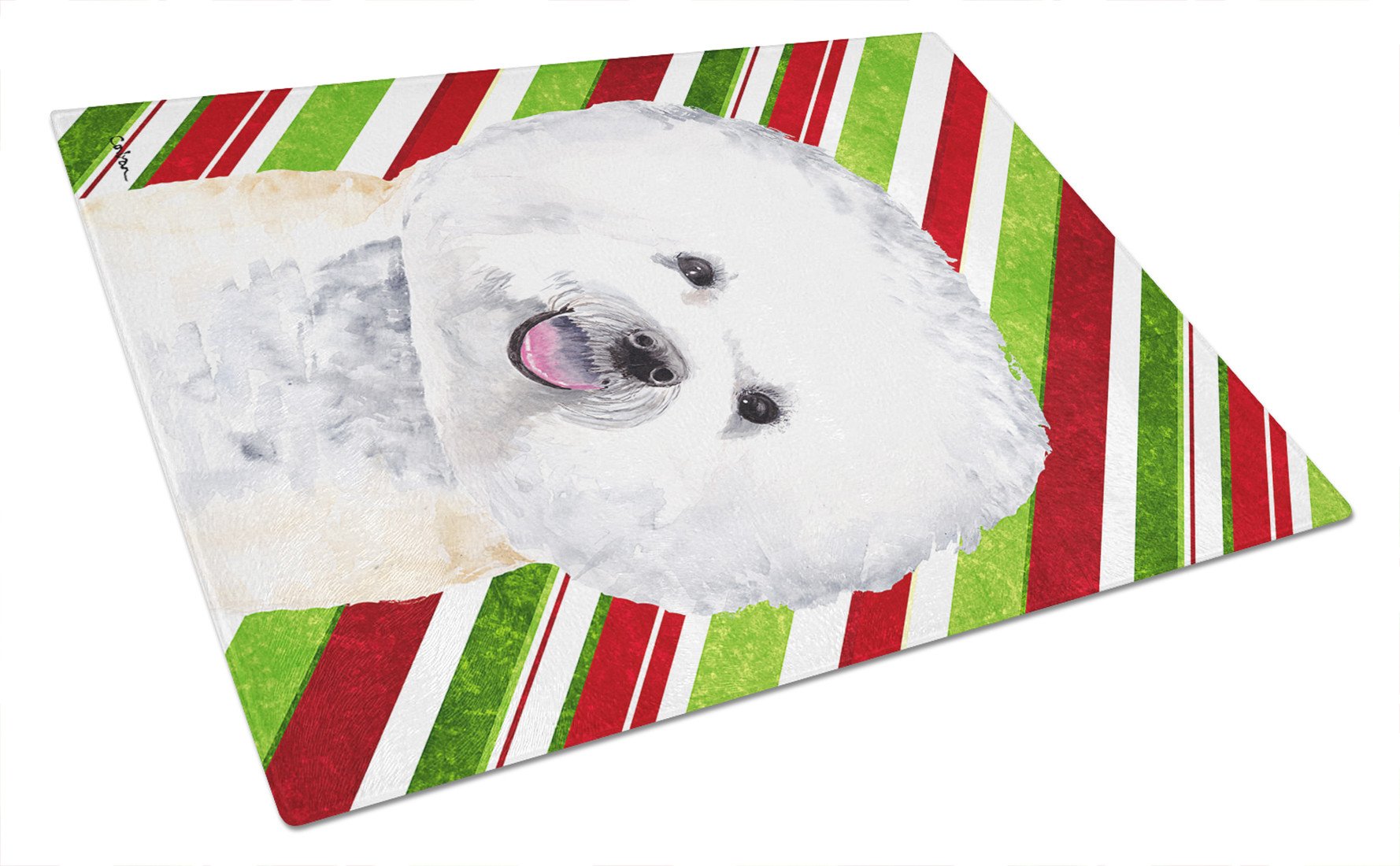 Bichon Frise Candy Cane Holiday Christmas Glass Cutting Board Large by Caroline's Treasures